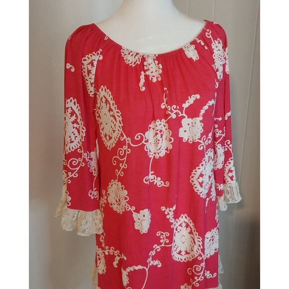 2 B Together Pink Mini Dress S Off Shoulder Crochet Flutter Sleeve / #3102 - Picture 6 of 8